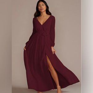 Wine Color, Long Sleeve Bridesmaid Dress